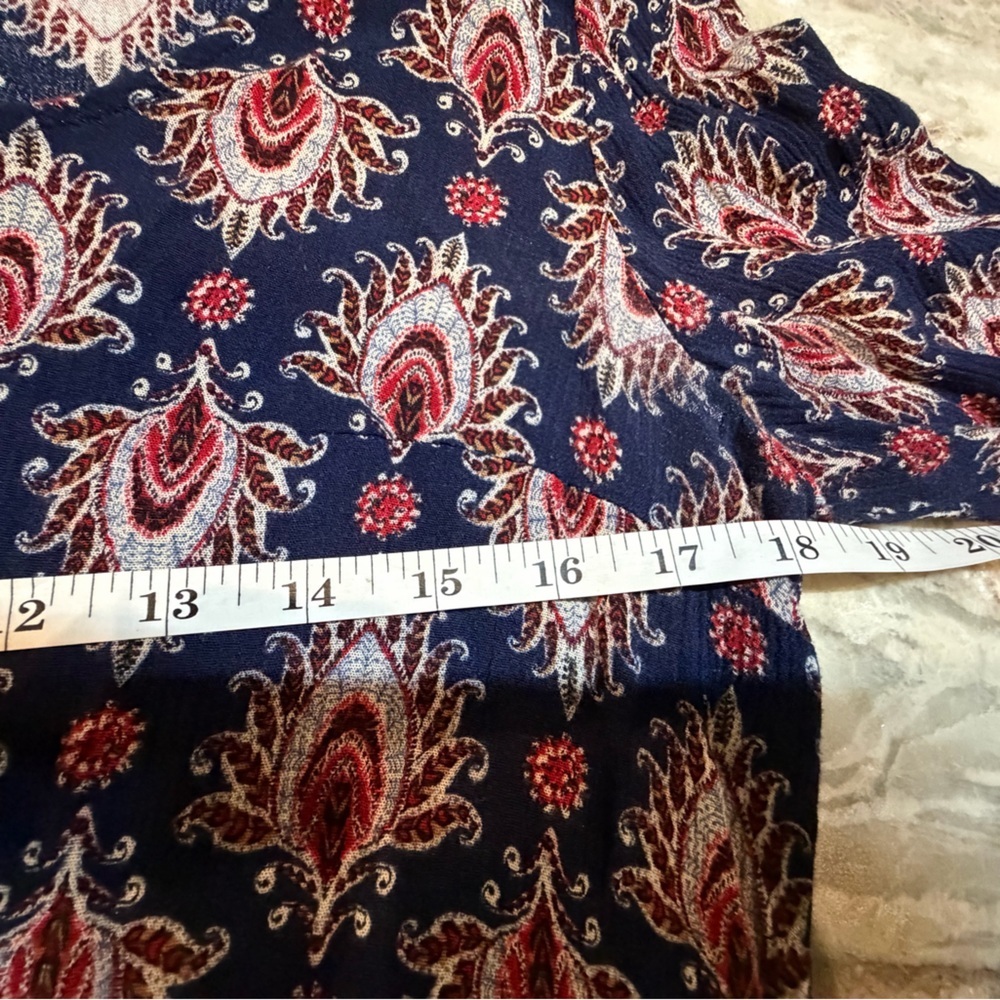 Mossimo Supply Co Boho Paisley Tunic Top Navy Red Rayon Long Sleeve Size L - Picture 7 of 9